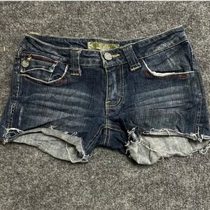 Cello Denim Shorts Womens Size 3 Dark Wash Low Rise Cut Off Raw Hem C-1011-B